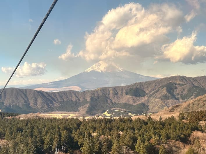 Foto do progresso no dia 53 da recuperação do joelho durante o passeio em Hakone